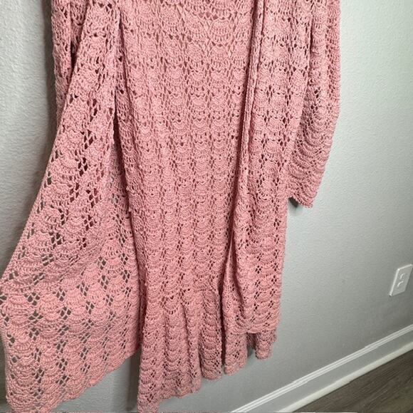 Vintage J.M. Pink Hand Crochet Blush Pink Dress and Cardigan Sz Large - Picture 13 of 16